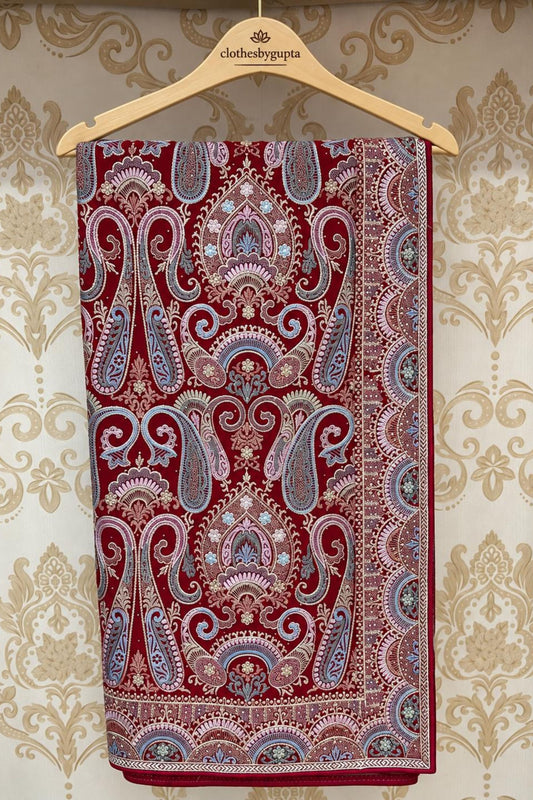 Light Mehroon Georgette Saree with Kashmiri Work & Matching Blouse