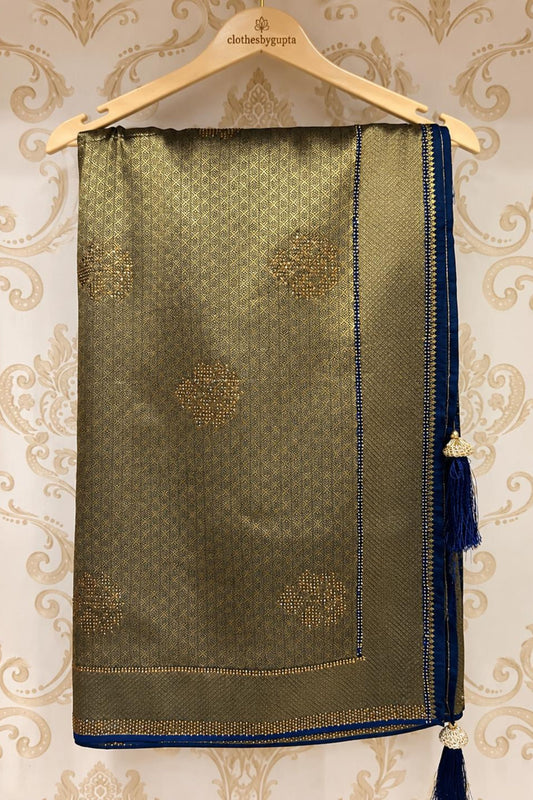 Royal Blue Tana Bana Woven Saree with Silk Blouse & Border