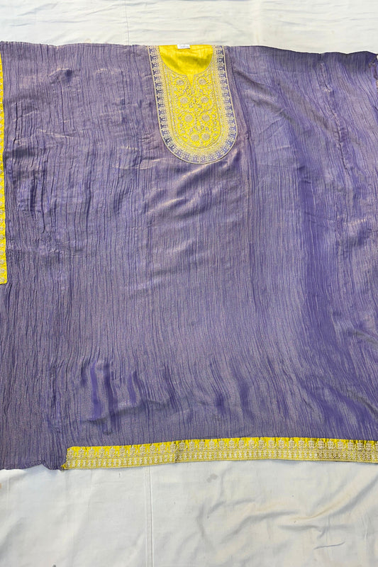 Lavender Shimmer Silk Suit Set with Patch Work & Lace Border
