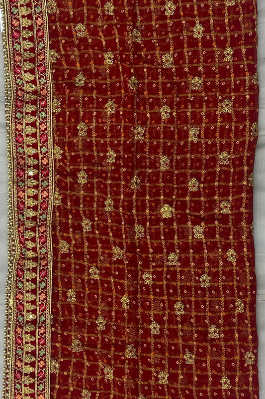 Red Shimmer Saree with Zari & Stone Work Four-Side Border
