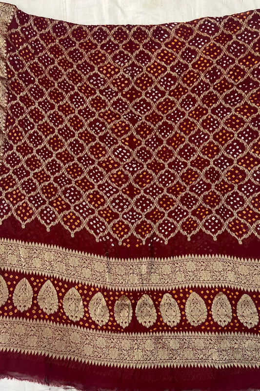 Dark Maroon Pure Georgette Gutchola Saree with Weaving Work