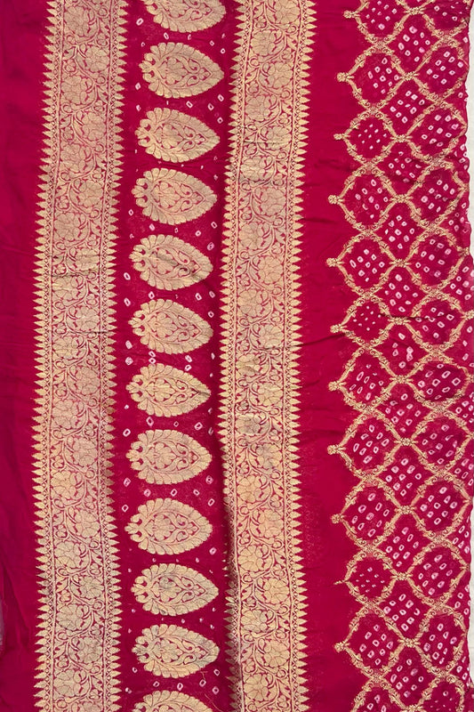 Magenta Pure Georgette Gota Patti Gutchola Saree with Weaving Work