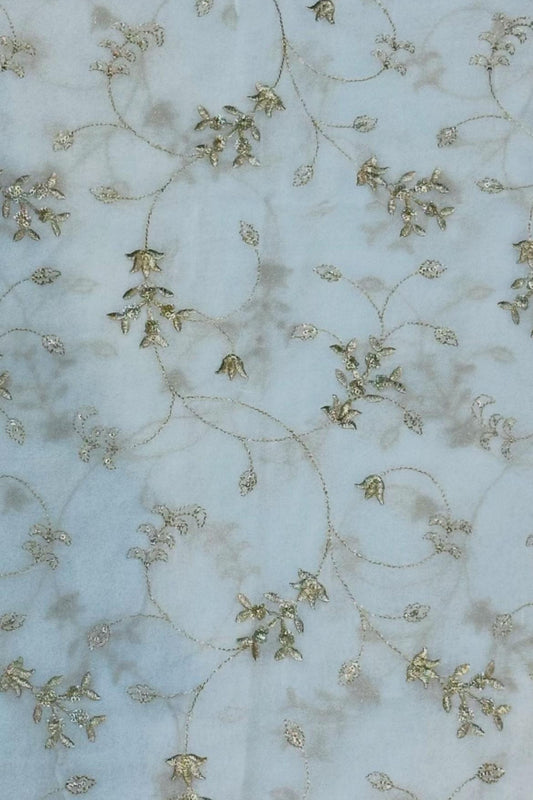 White Georgette Fabric with 4-Side Jari & Cut Work – Dyeable
