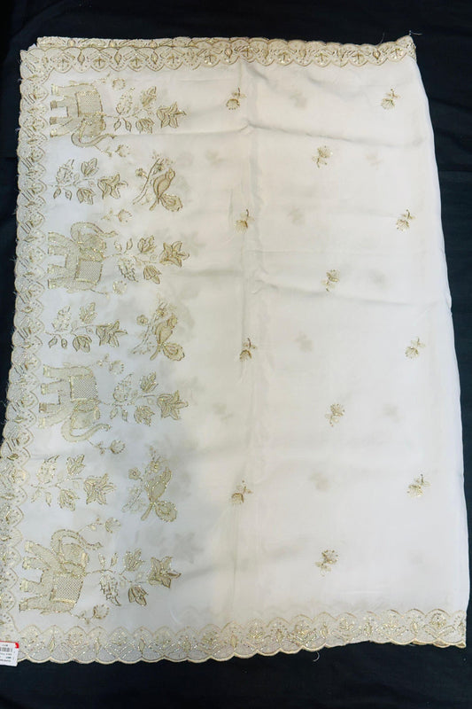 White Crape Fabric with Hand & Cut, Sippi and Jury Work – Dyeable