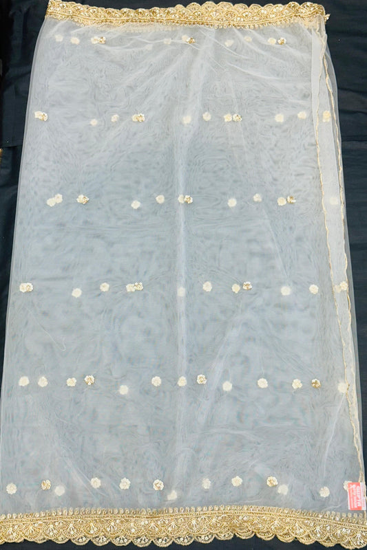 White Net Fabric with Jury & Sippi Handwork – Dyeable