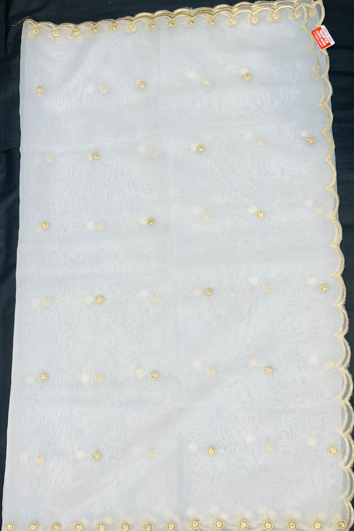 White Dyable Orgenza Fabric with Golden Cut Work & Jury Work