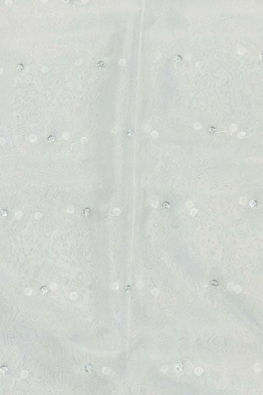 White Orgenza Fabric with Silver Sippi & Jari Work – Dyeable