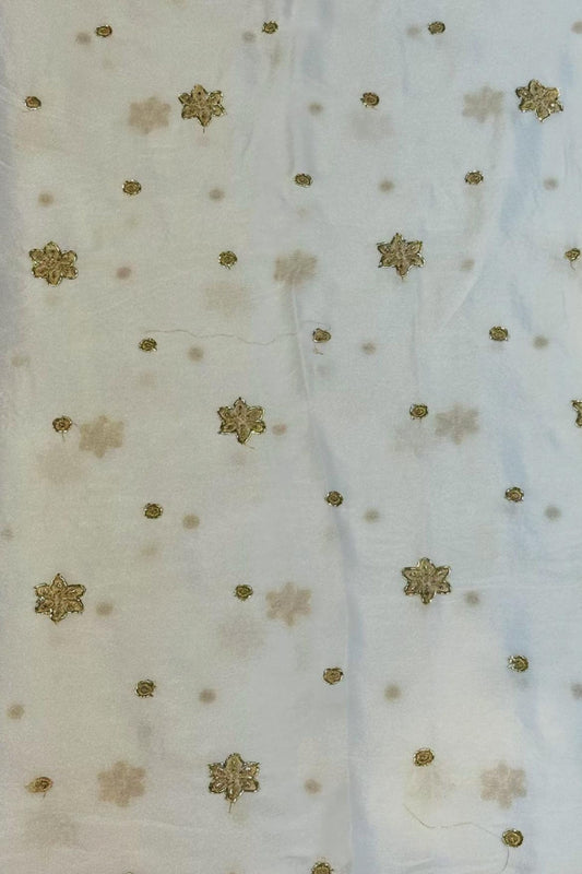 White Chinon Fabric with Jury & Nalki Work – Four Side Border