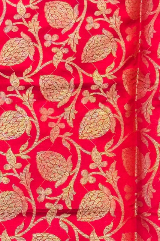 Mehroon Banarsi Silk Fabric with Golden Work & Two-Side Fumen