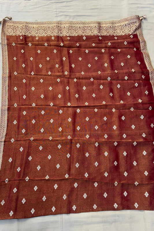 Rust Shimmer Kheem-Khaam Embroidered 3-Piece Suit Set