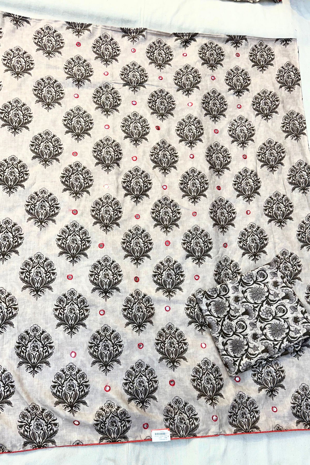Badami Printed Kurta Set with Mirror & Thread Work