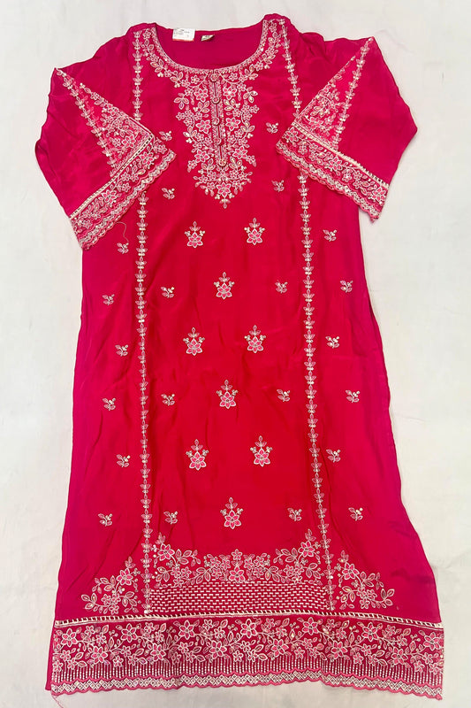 Magenta Silk Thread Work Suit Set with Heavy Chinon Dupatta