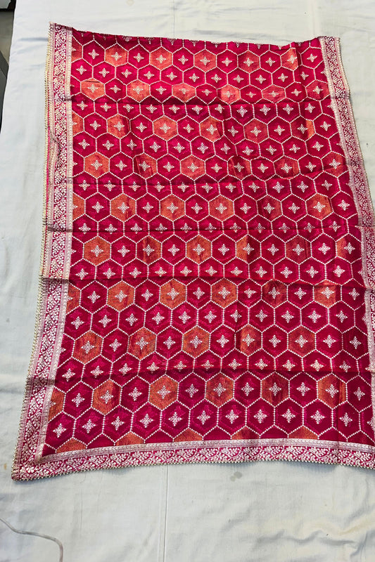 Rani Pink Crush Shimmer Suit Set with Organza Dupatta