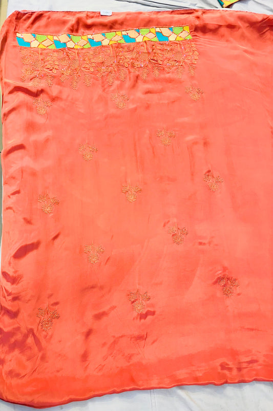 Salmon Pink Pure Crape Embroidered Suit Set