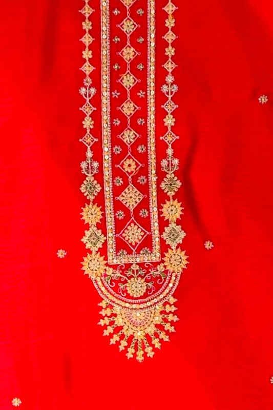 Carrot Musleen Embroidered Suit Set with Multi-Colour Dupatta