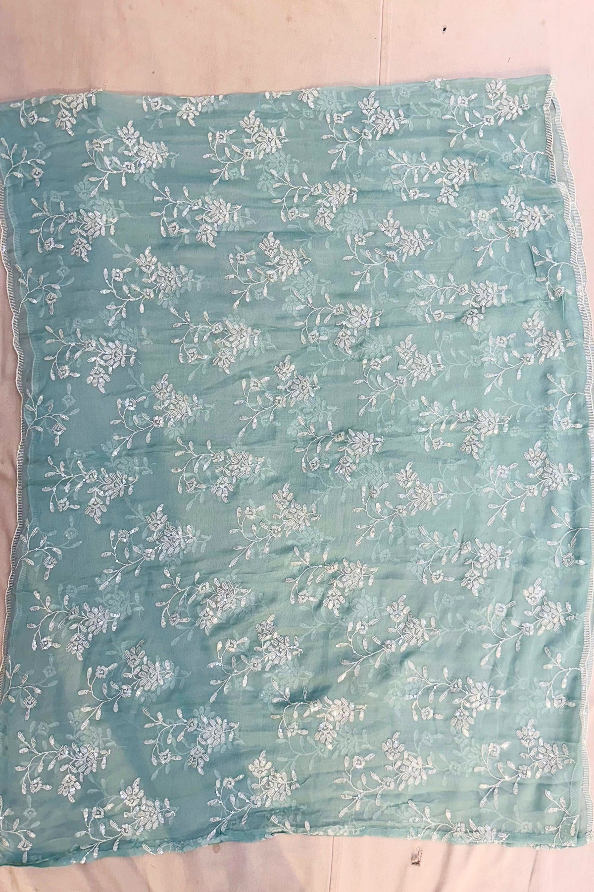Sky Blue Crape Suit with Sippi Work – 3 Piece Set