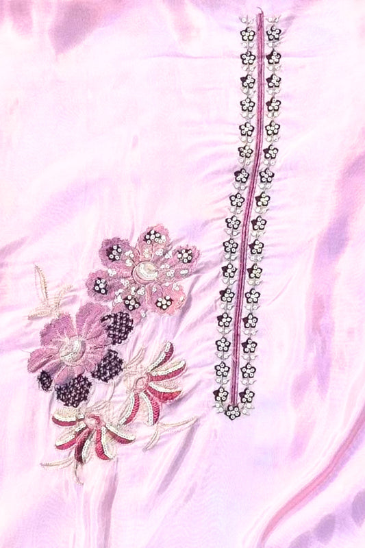 Rose Pink Musleen Thread & Sippi Work Suit Set with Brasho Dupatta