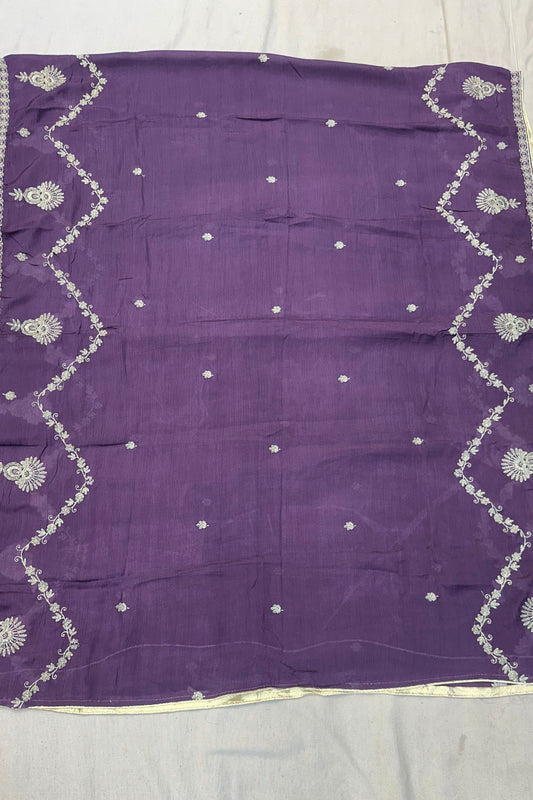 Purple Shimmer Silk Suit with Hand & Jari Work and Chinon-Chiffon Dupatta