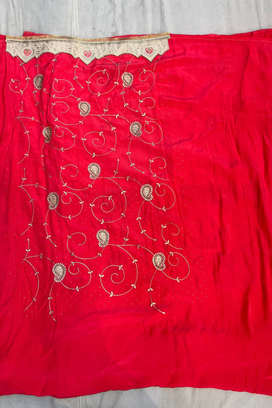 Carrot Crape Embroidered Suit Set with Chinon-Chiffon Dupatta