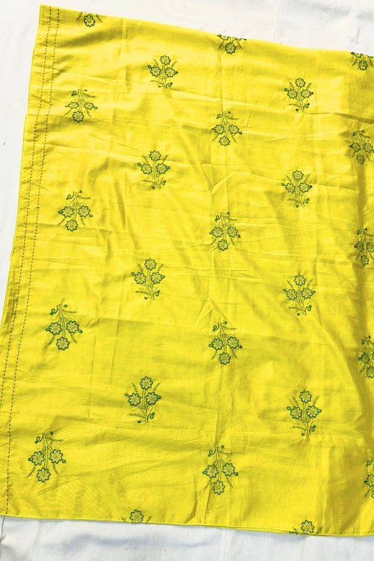 Mustard Yellow Threadwork Cotton Suit Set with Dupatta