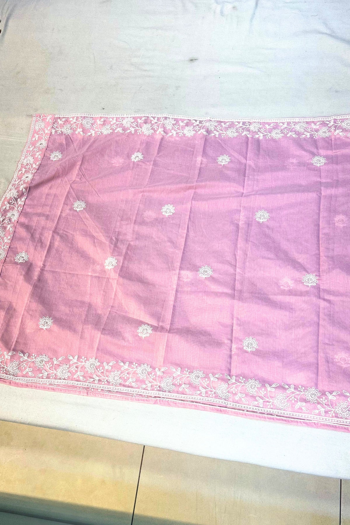 Pink Maheshwari Cotton Thread Work Suit Set with Dupatta