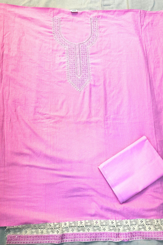 Elegant Pink Cotton Suit Set with Neck Work & Quota Doria Dupatta