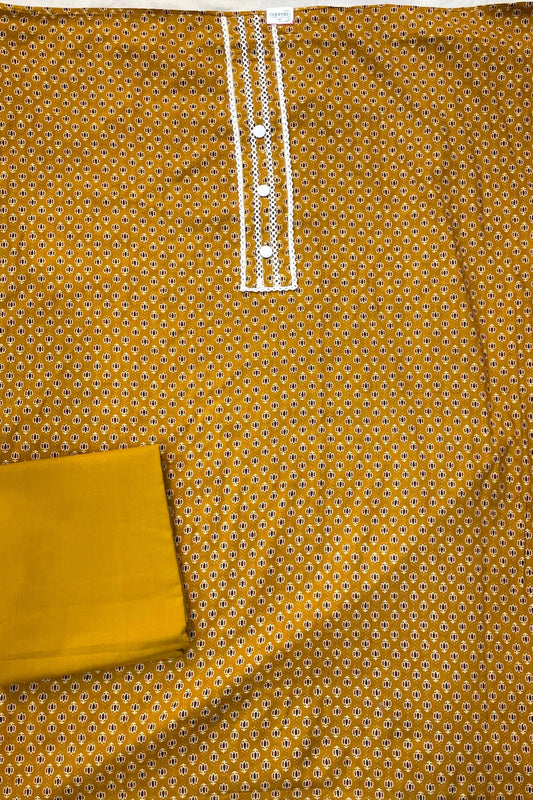 Mustard & Cream Cotton Patchwork Suit Set with Printed Dupatta