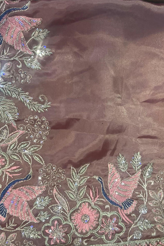 Onion Taby Silk Saree with Thread & Matching Work