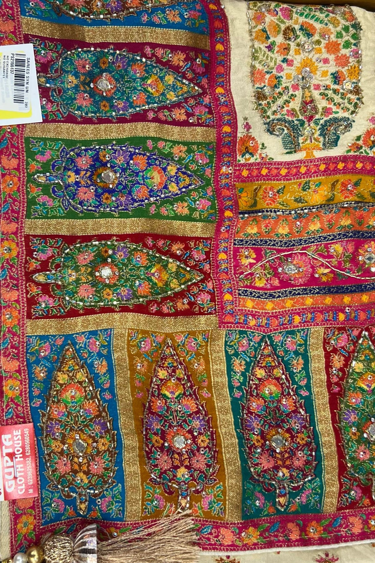Ivory Gutchola Silk Saree with Beads & Nalki Work