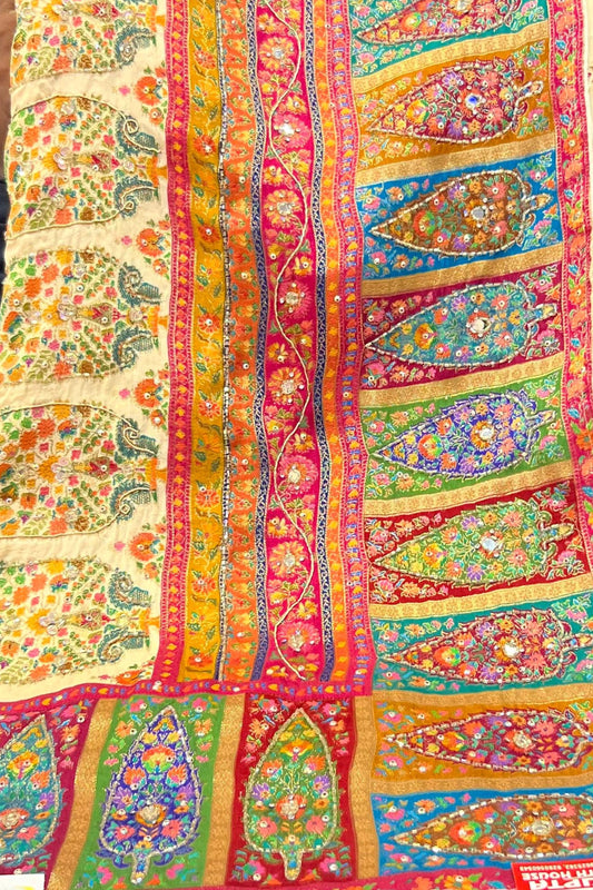 Ivory Gutchola Silk Saree with Beads & Nalki Work