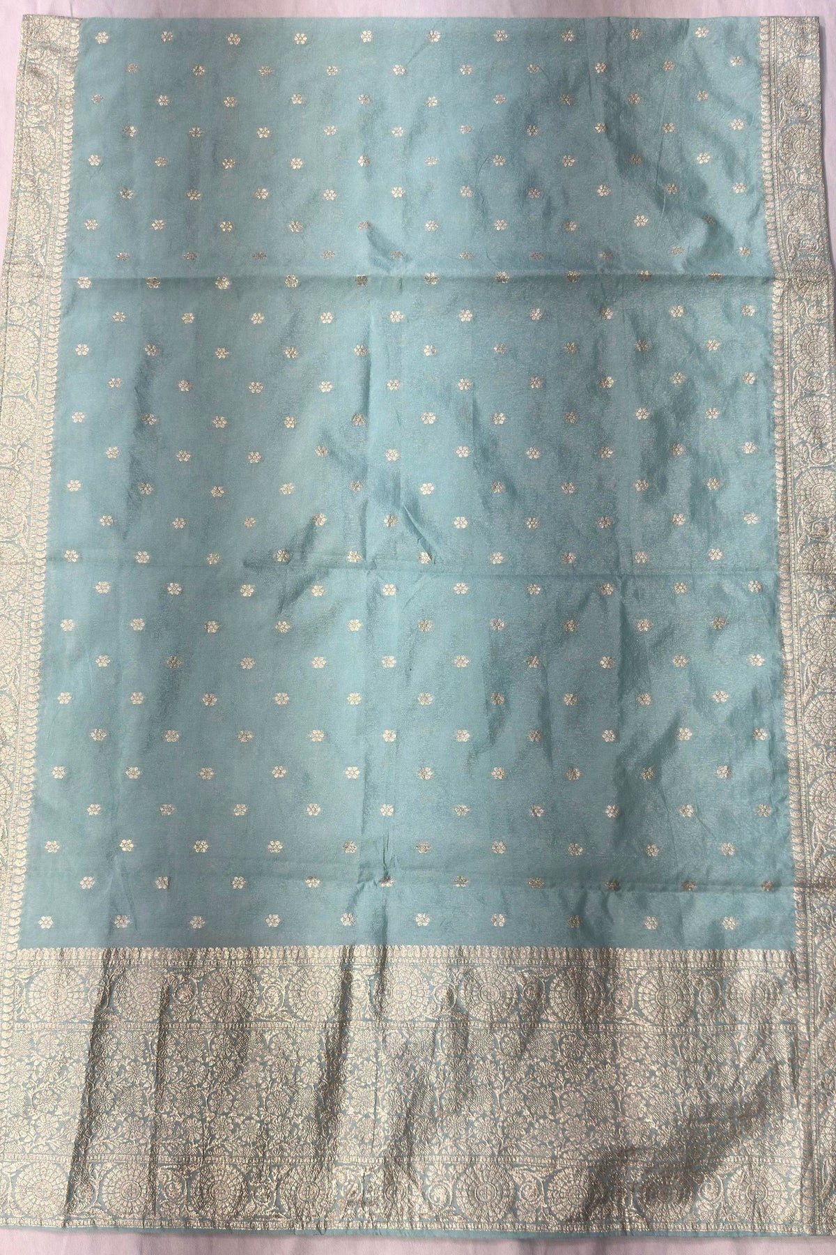 Sea Green Silk Suit Set with Nalki & Dabka Work