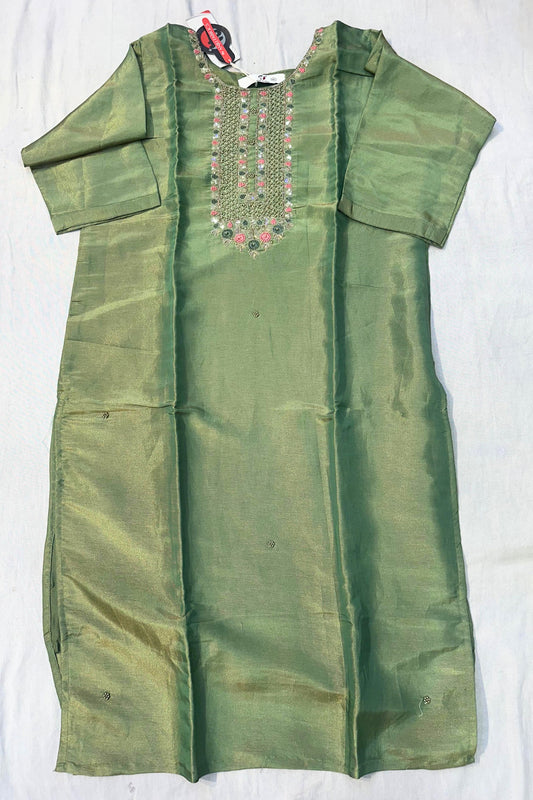 Dhaanni Green Shimmer Silk Thread & Sippi Work Suit Set