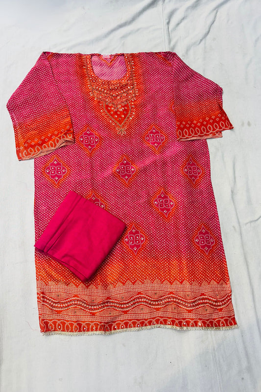Rani Pink Shimmer Organza Suit Set with Printed Dupatta