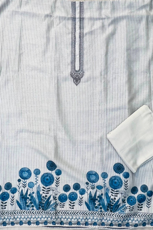 Ash Grey Linen Cotton Printed 3-Piece Suit Set