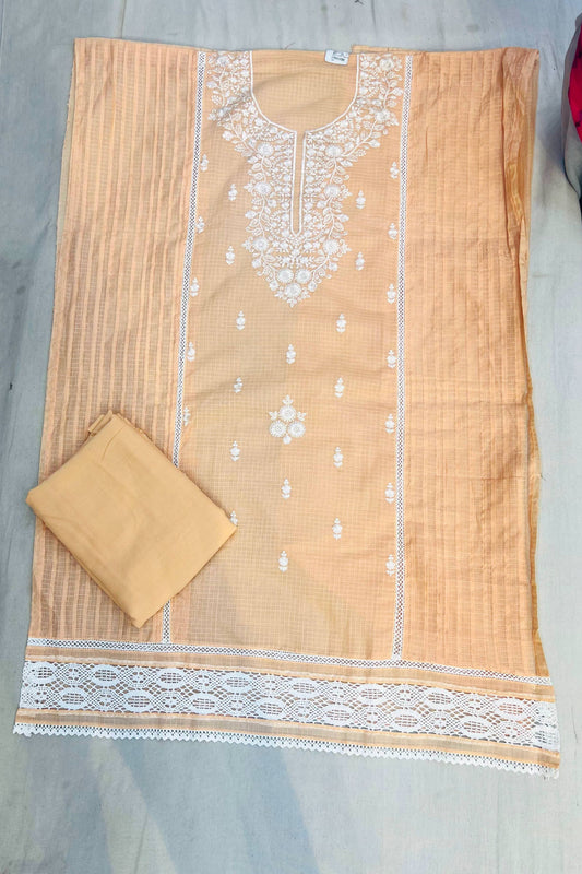 Peach Quota Doria & Rayon Cotton Designer Suit Set