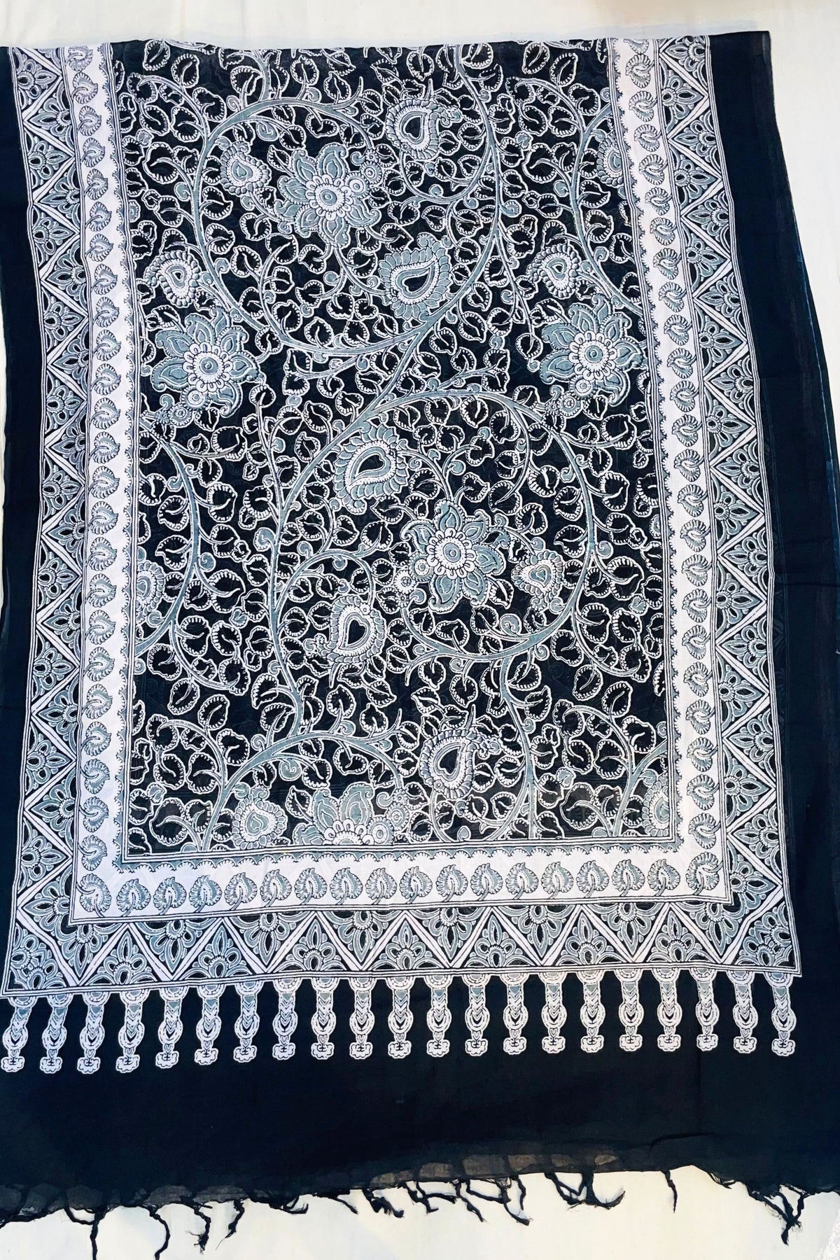 Elegant Black & White Cotton Suit Set with Printed Dupatta
