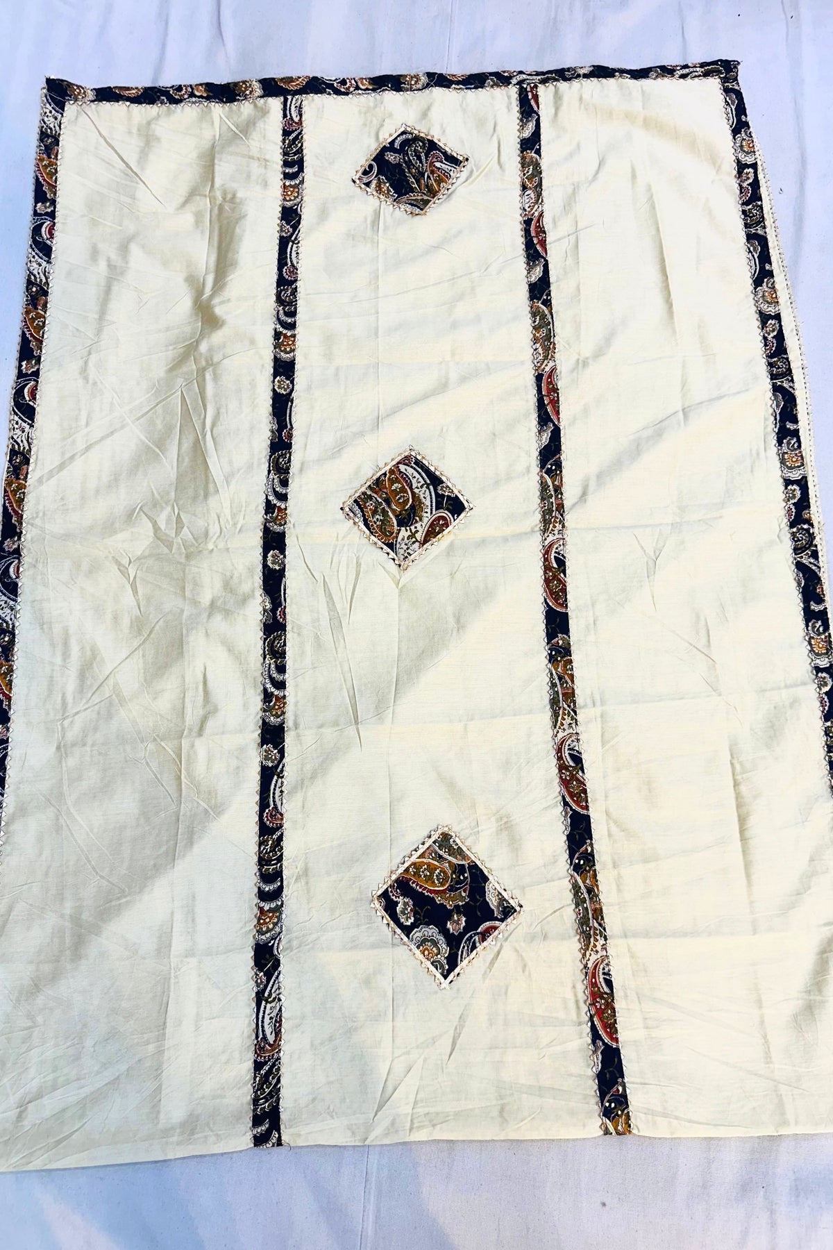 Navy Blue Printed Ruby Cotton Suit Set with Mirror Work & Golden Patchwork Dupatta