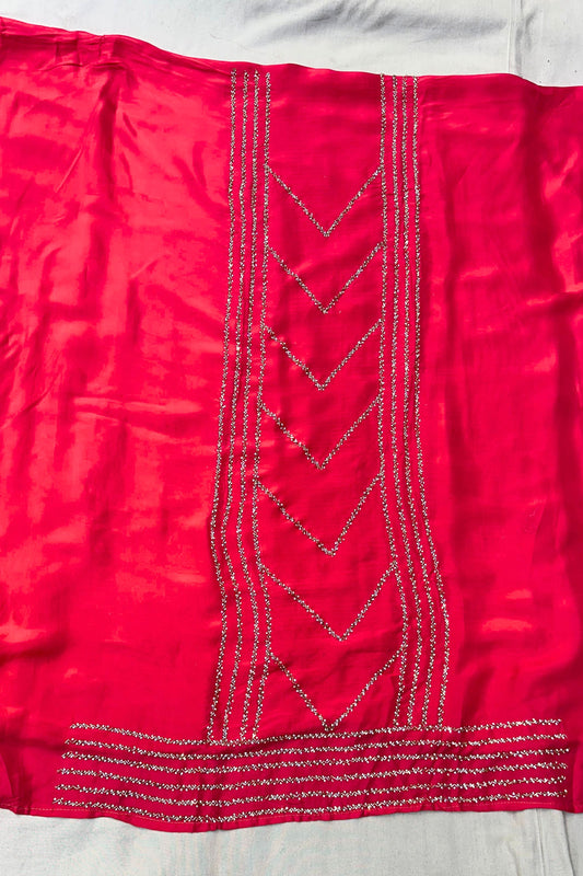 Carrot Colour Crape Handwork Suit Set with Chinon Dupatta