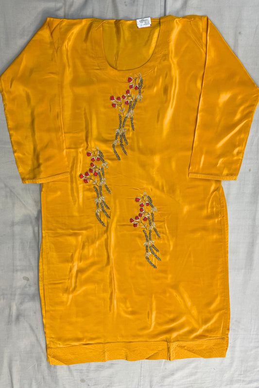 Yellow Handwork Crape Shirt with Butter Crape Bottom & Contrast Chiffon Dupatta