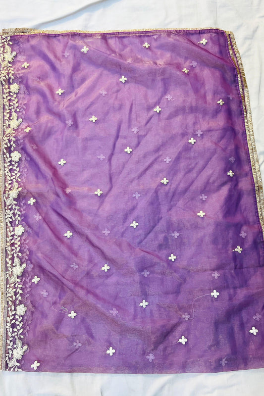 Lavender Silk Embroidered Suit Set with Butter Crepe Bottom & Dupatta