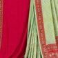 Pista Green Silk Saree with Kantha Work & Magenta Silk Blouse