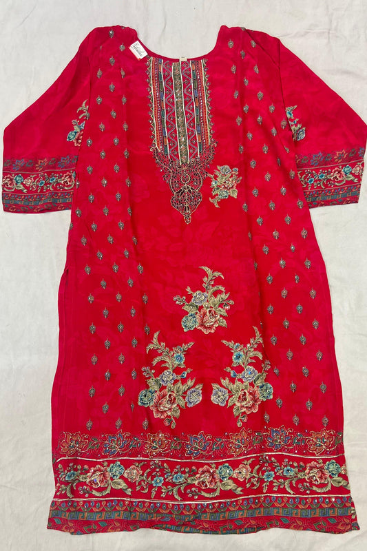 Rani Magenta Printed Crape Suit Set with Sarwokshi Work