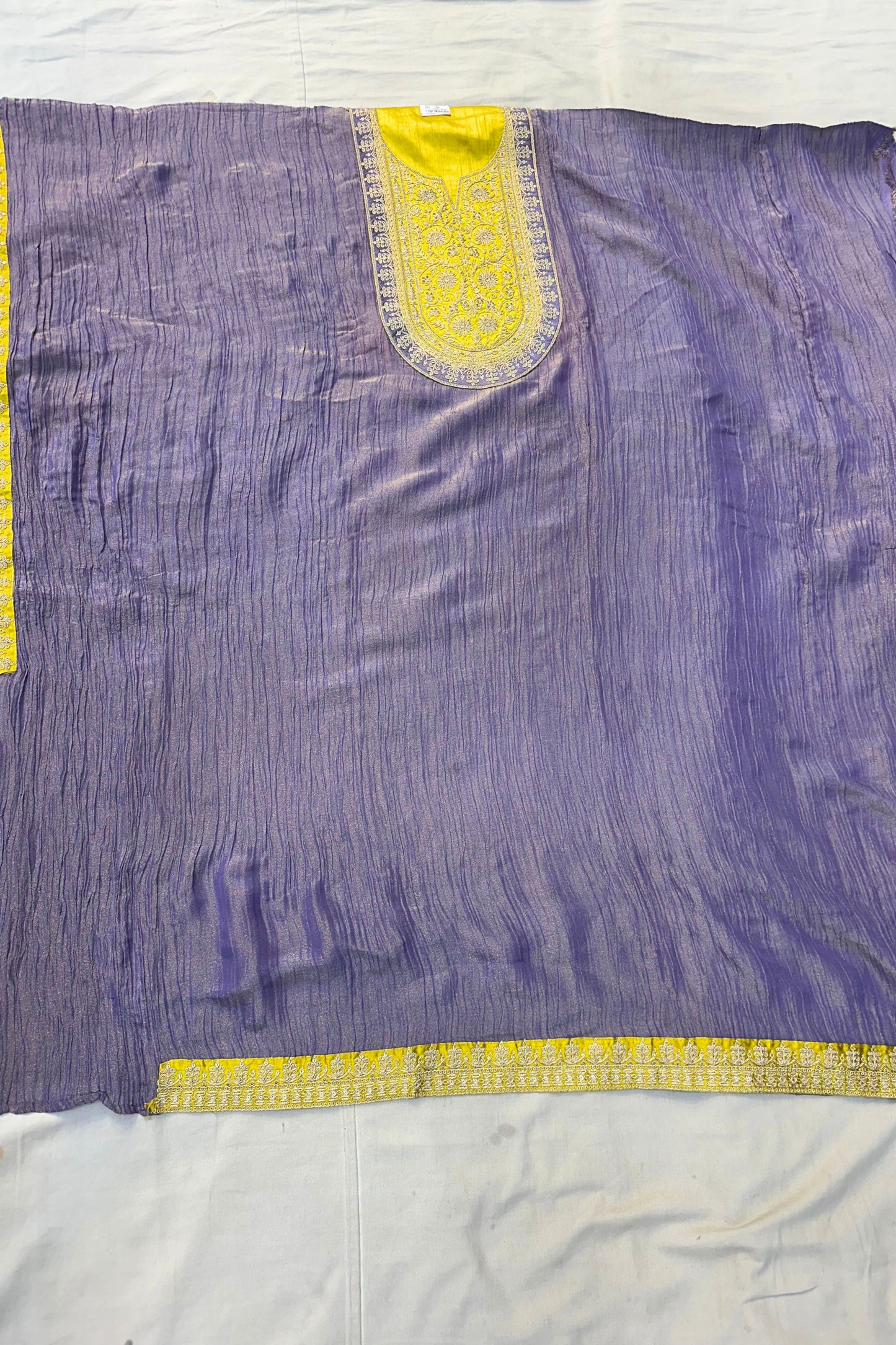 Lavender Shimmer Silk Suit Set with Patch Work & Lace Border