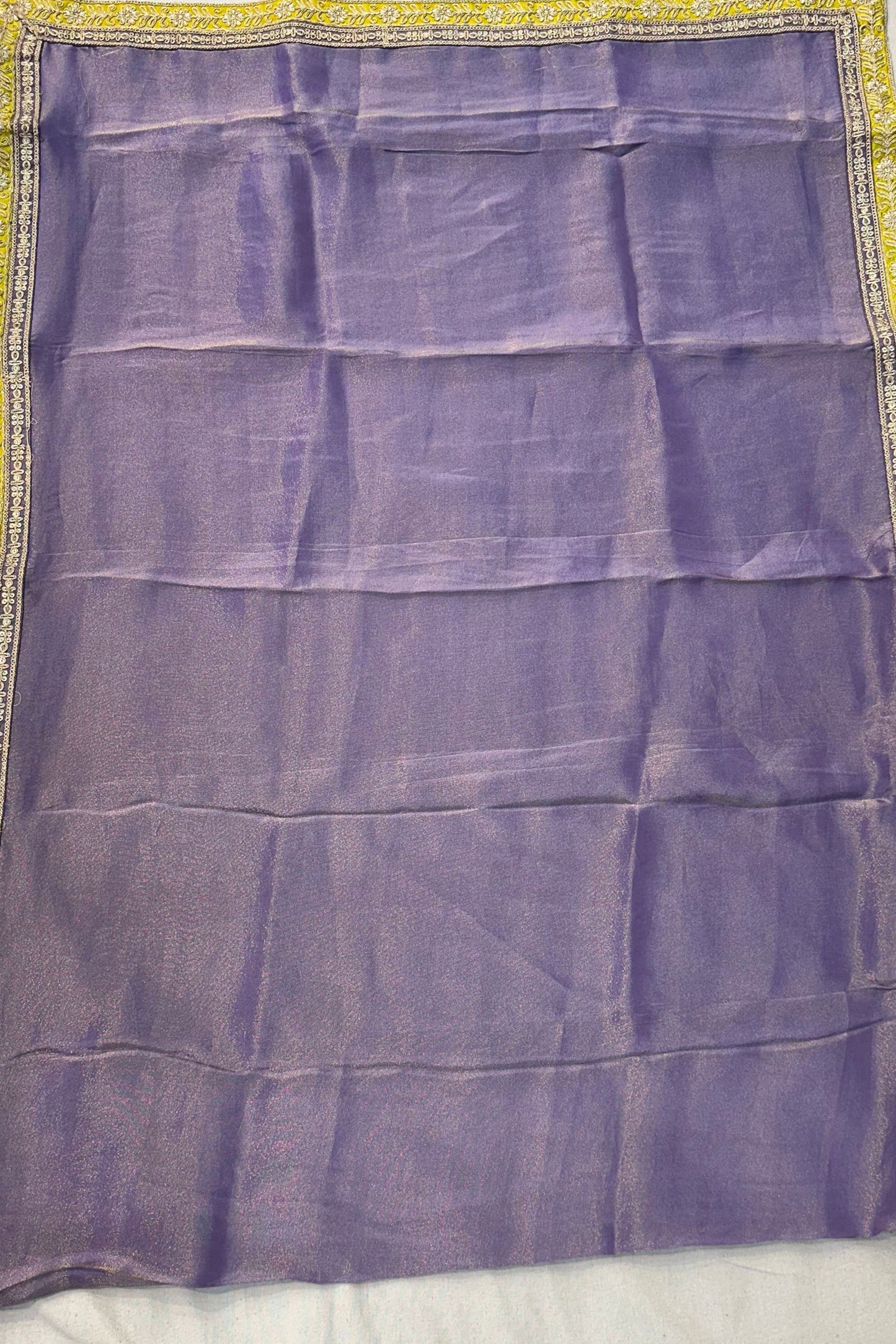 Lavender Shimmer Silk Suit Set with Patch Work & Lace Border