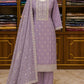 Lavender Soft Silk Thread Work Suit Set with Plain Dupatta