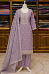 Lavender Soft Silk Thread Work Suit Set with Plain Dupatta