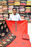 Women’s Mehroon Patch Work Cotton Suit Set with Black Printed Dupatta