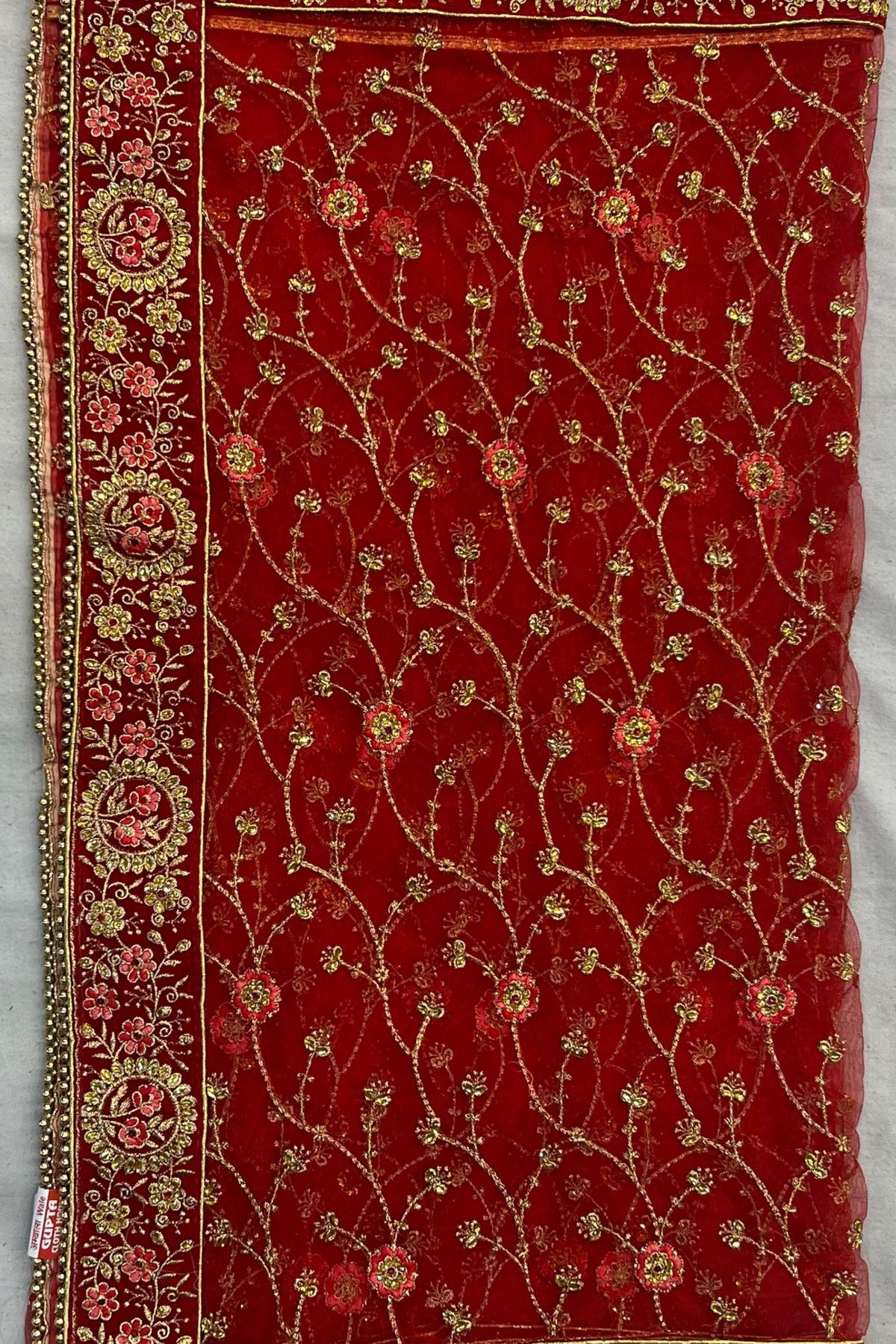 Red Wedding Jury & Stone Work Dupatta with Four-Side Lace
