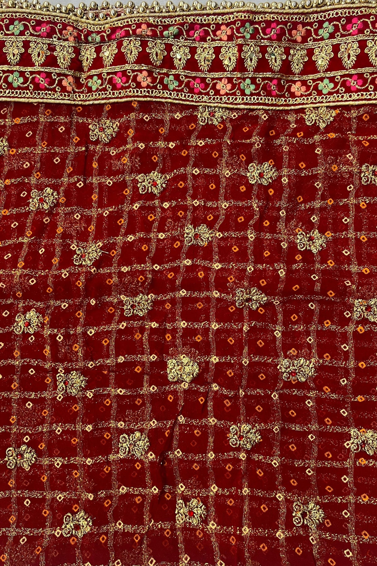 Red Shimmer Saree with Zari & Stone Work Four-Side Border