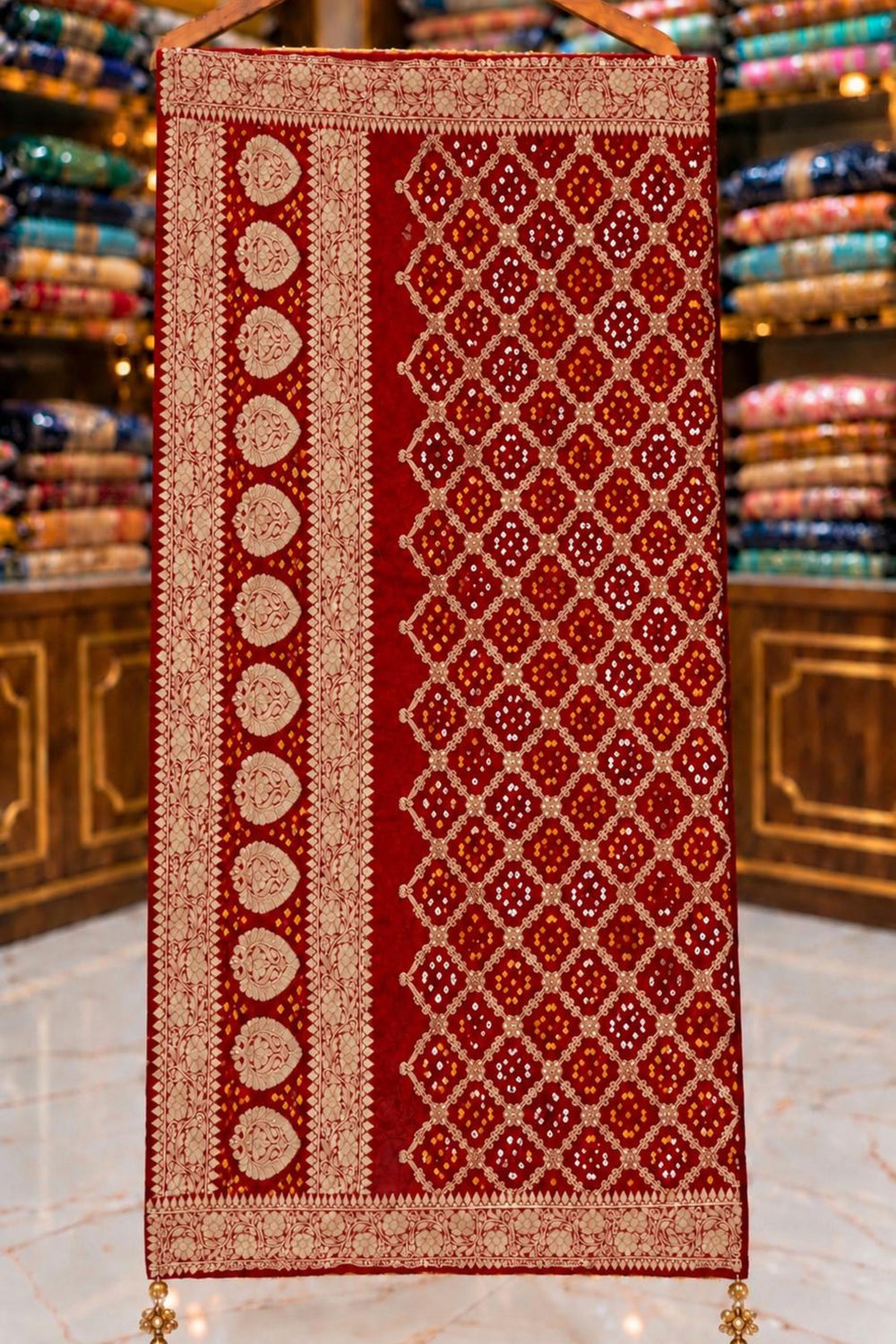 Dark Maroon Pure Georgette Gutchola Saree with Weaving Work